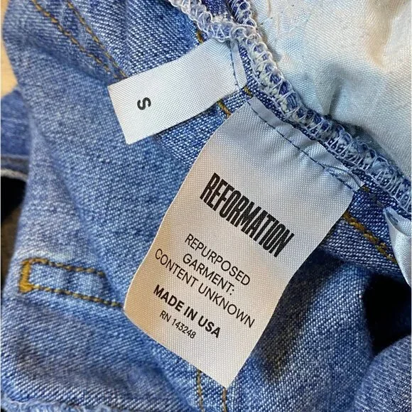 Reformation Repurposed Vintage Calvin Klein Distressed Blue Denim Overalls Women - Picture 5 of 9